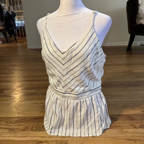 Monteau Los Angeles Blue White Striped Linen Blend Peplum Cami Top XL 201527 - Picture 2 of 8
